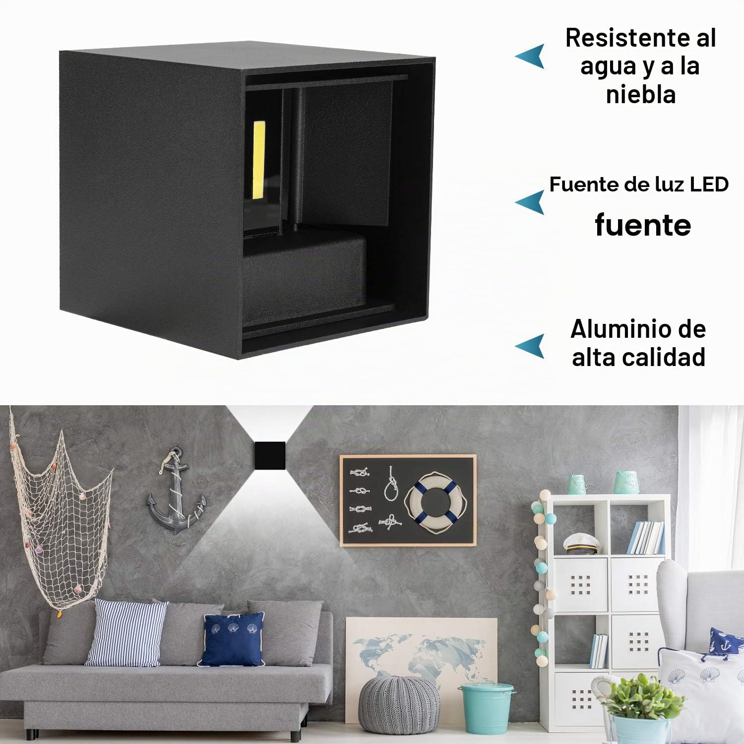 LEDMO 4 Piezas 12W Aplique de pared LED Blanco Frio 6000K, Lámpara de pared Interior/Exterior, 1000lm Negro lampara de pared IP65 Impermeable