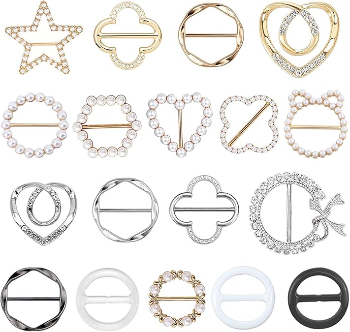 18 Pcs Shirt Ties Clips For Women, T Shirt Tie Or Rings Clips For Women For The Side, Scarf Ring Clip Tightener For Loose Clothes Corner Knotted Button Fashion Metal Round Circle Shirt Clip Buckle