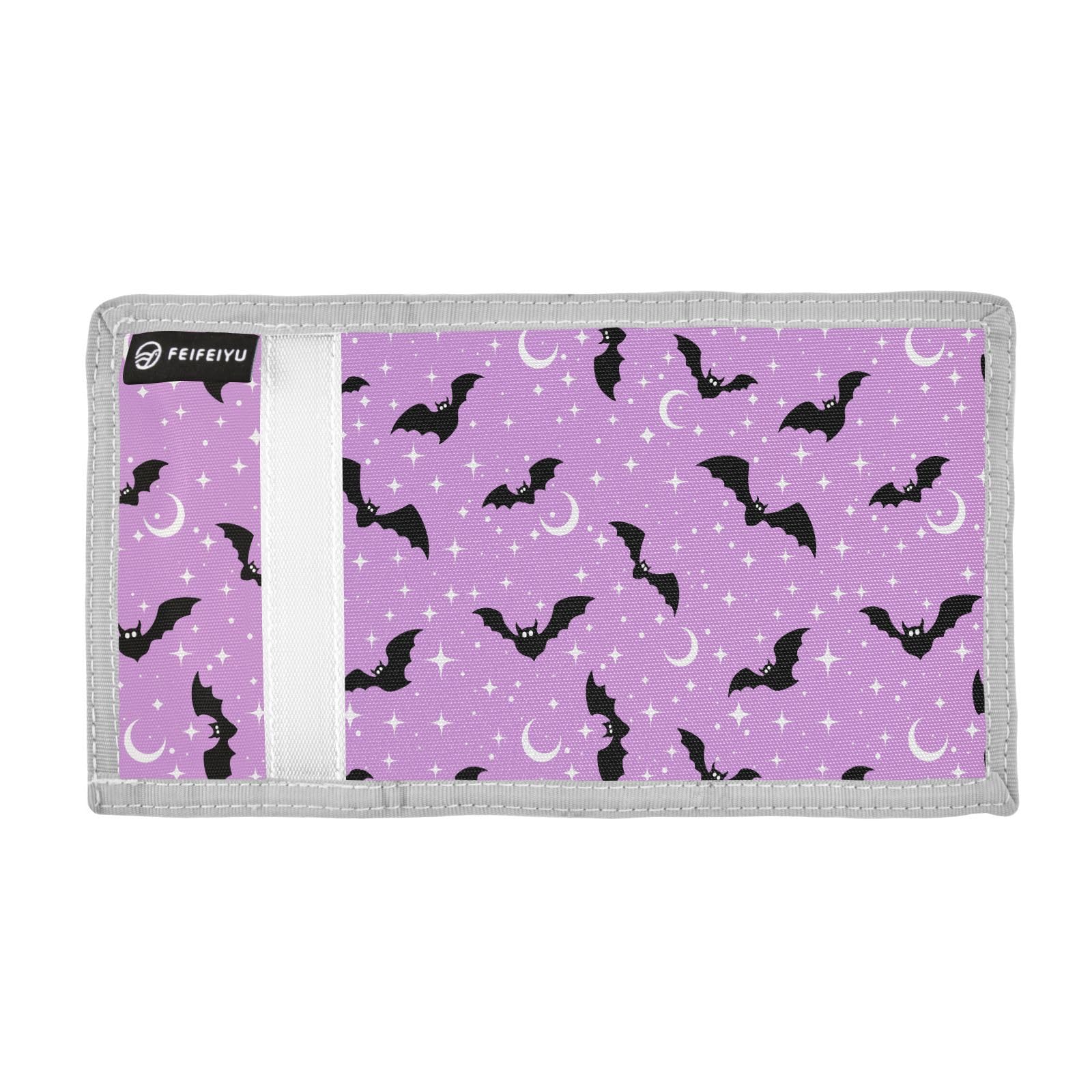 JHKKU Halloween Bats Moons Trifold Wallets for Kids Boys Girls, Outdoor Sports Wallet for Teen, with Zipper Coin Pocket Novelty Purse