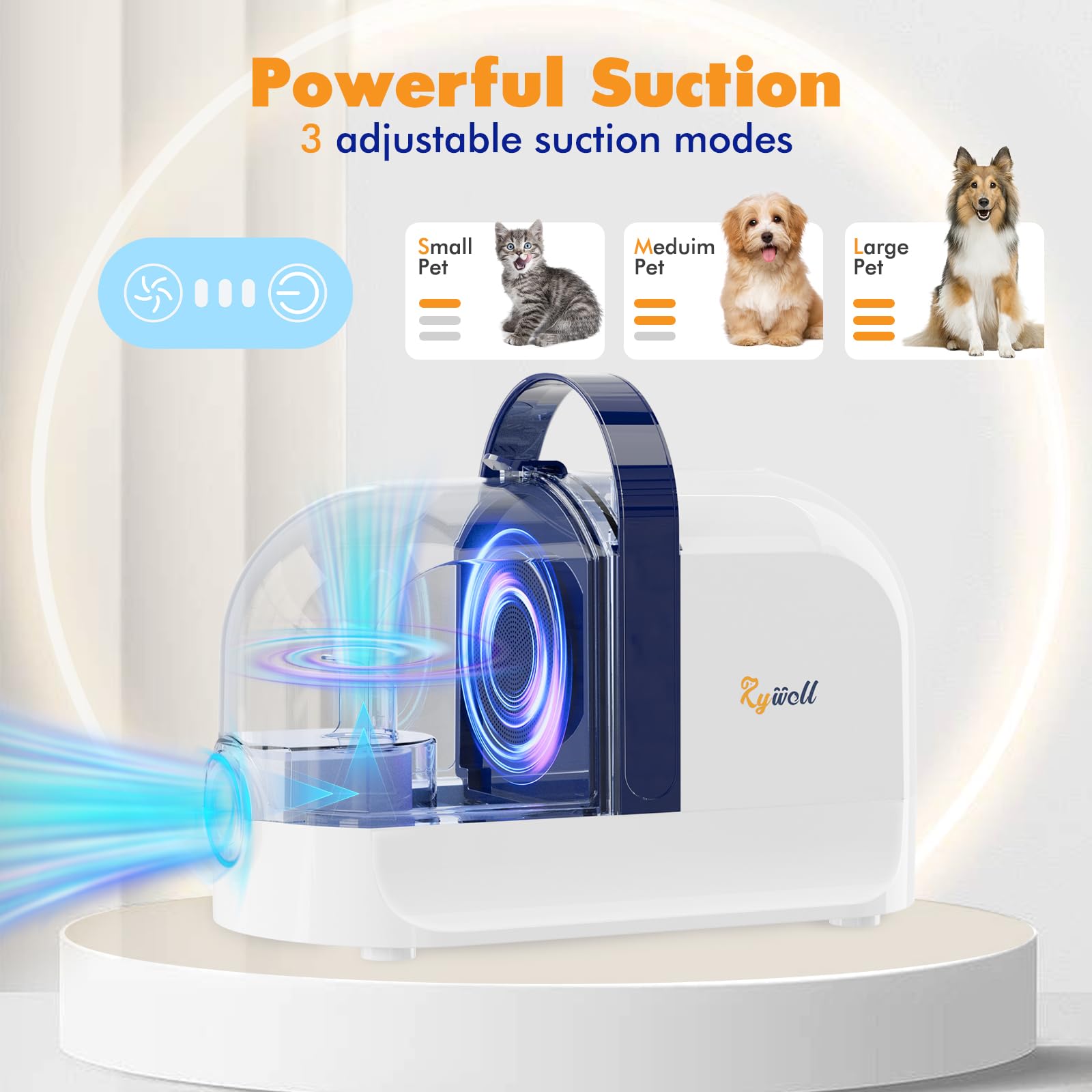 Rywell Kit de aseo para perros, 3 herramientas de aseo, aspiradora para perros de bajo ruido de 1,5 L con filtro HEPA y sistema de filtración avanzado | Incluye cortaúñas y cepillos, recortadora de pelo de mascotas para desprendimiento, herramienta de ase