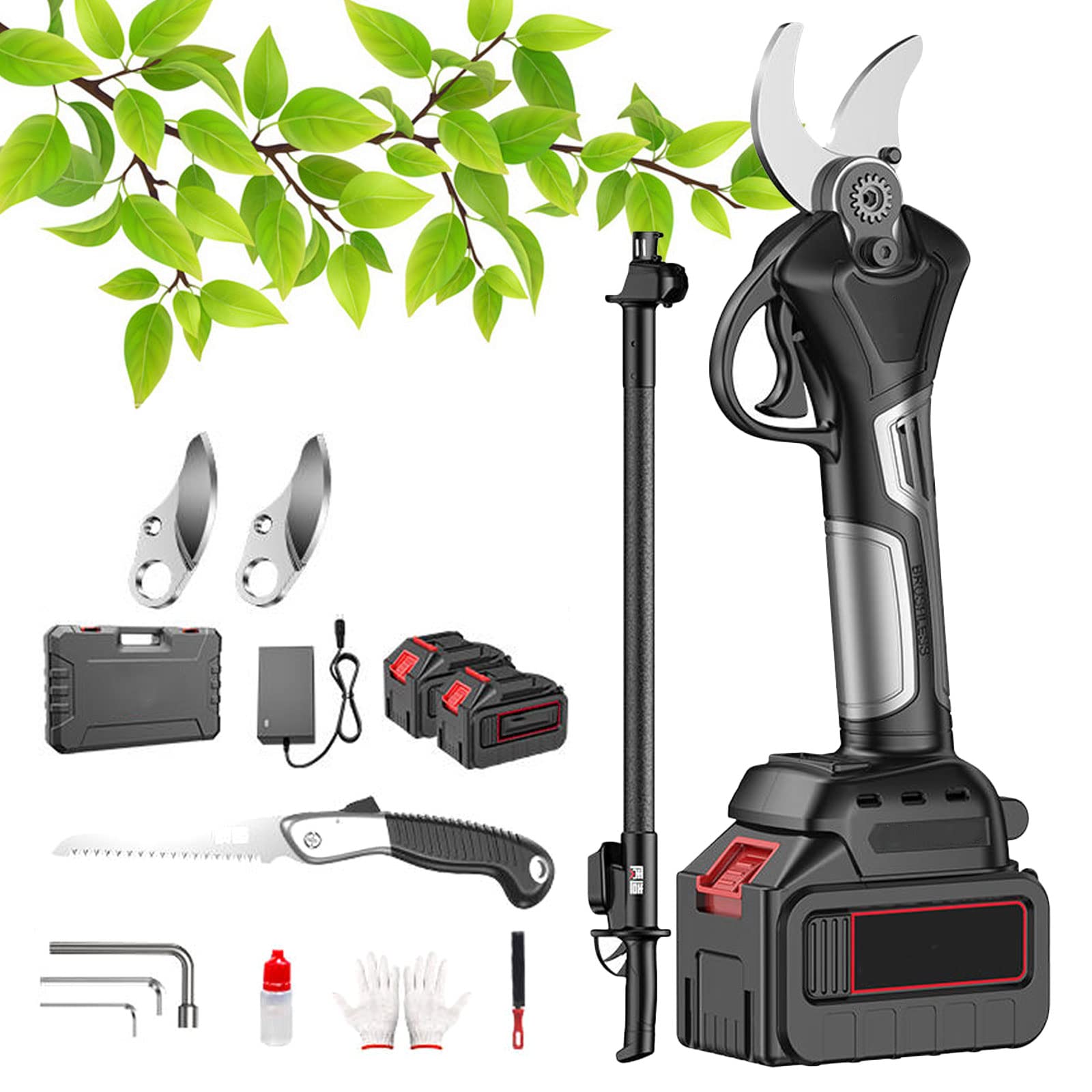 Tijeras de Podar a Batería 50mm Tijera Eléctricas Recargables Sin Cable para Ramas de Árboles, Podadora de Podar Profesionales, Tijeras de Podar Bateria para Jardinería Viñedos Árboles Frutales