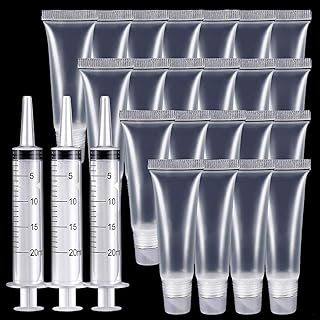 25Pcs Lip gloss Empty Tubes Containers(10ml),20ml Plastic Syringe Dispensing，Refillable Empty Tubes Clear Cosmetic Containers Soft Tube，For Women &Girls DIY Lip Gloss Cosmetics