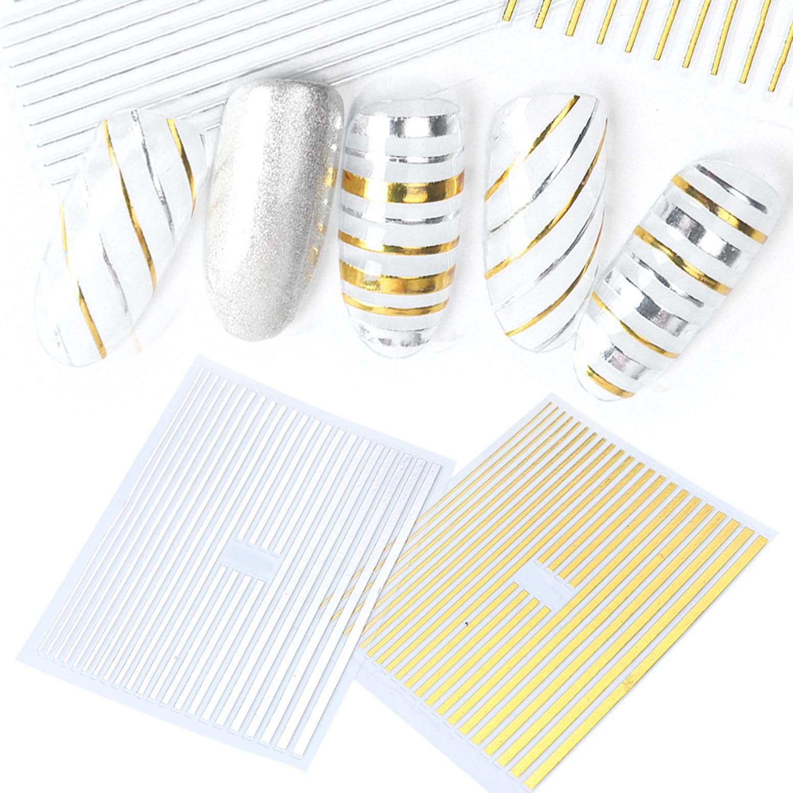 Line Nail Art Stickers Kit 5 pcs Silver Gold Nail Decals Set Manicure