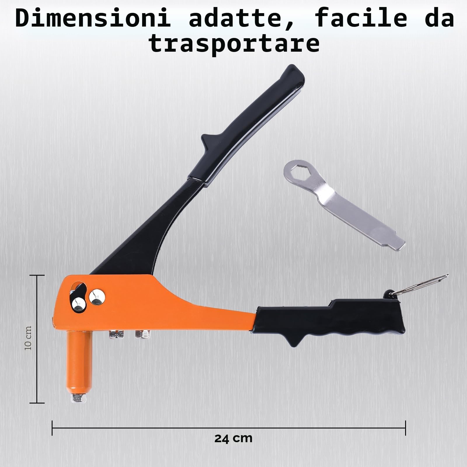 Rivettatrice Manuale con 200 Pezzi Rivetti, 4 Punte in Acciaio Carbonio, 4 Teste Intercambiabili, 4 Misure Rivetti 2,4-3,2-4,0-4,8mm, Rivettatrice Professionale per Progetti Outdoor e Casa