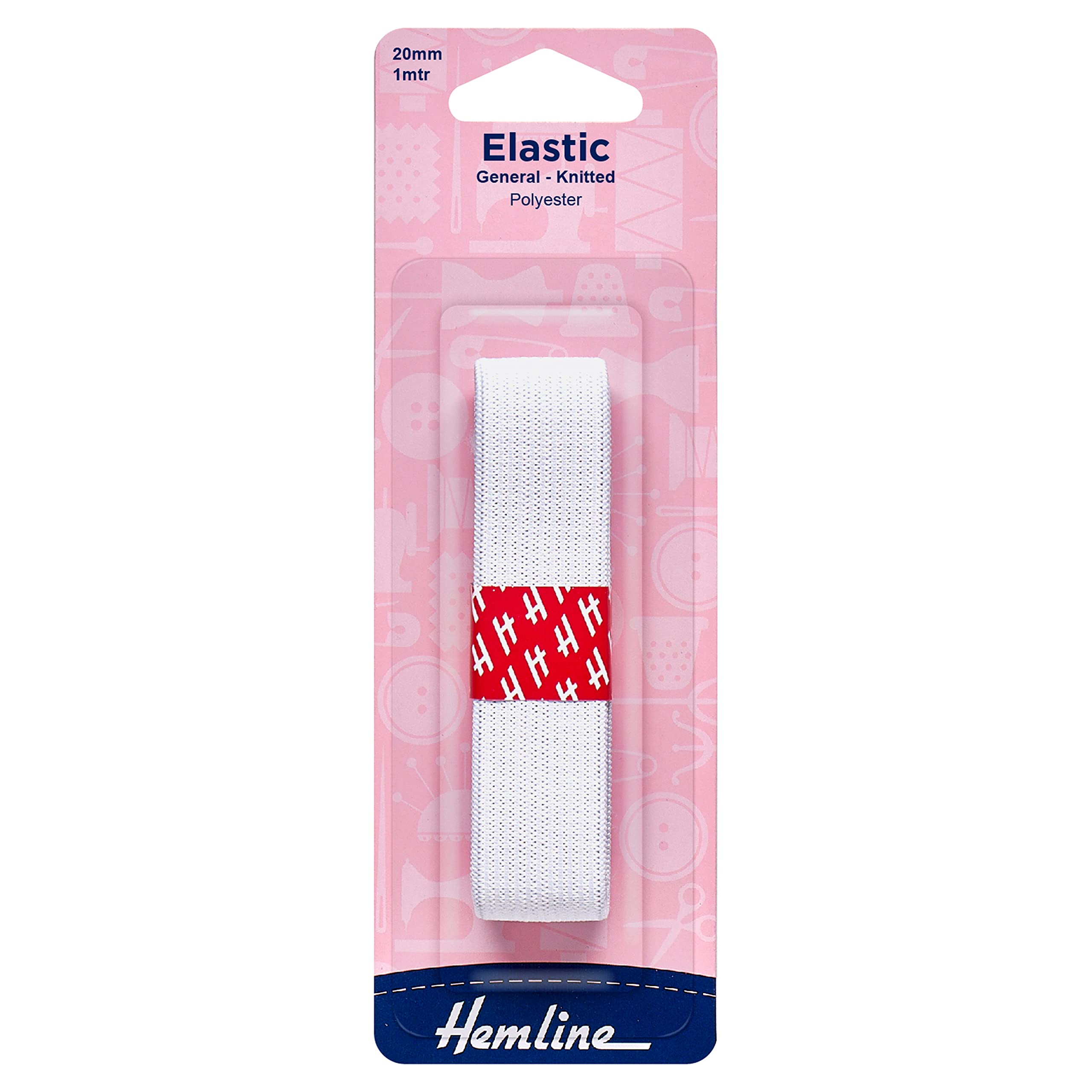 Hemline General Purpose Knitted Elastic – 20mm x 1m White For Sportswear, Tracksuits & Garments Soft, Stretchy Polyester Elastic for Versatile and Durable