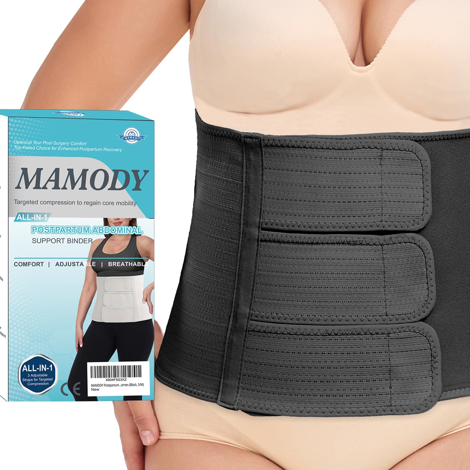 MAMODY Postpartum Belly Band, Abdominal Binder for Natural Birthing & C-Section Adjustable Compression Wrap Abdominal Support Belt (Black, L)-picture-21