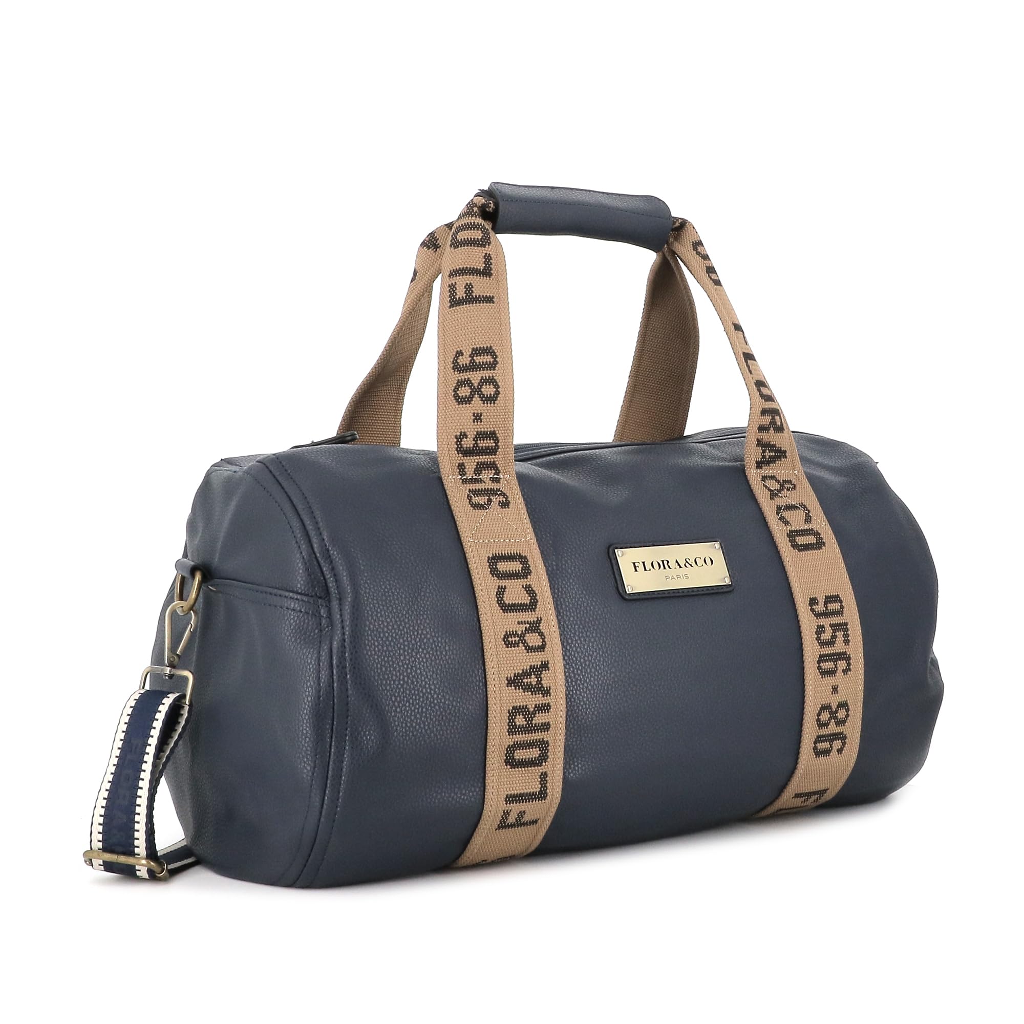 Sac Polochon en Bandoulière Femme Homme - Sac de Sport Voyage Week-End Similicuir Grainé - Bagage Cabine Fourre-Tout Taille XXL - Grand Volume Multifonction - Bleu Marine