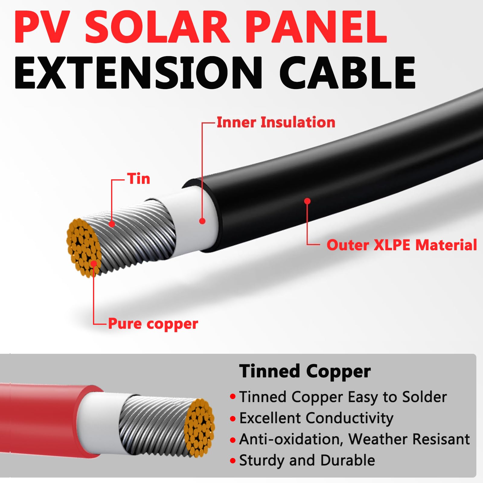 Vansdon 2x30 Feet Solar Panel Extension Cable- 10AWG Solar Cable Solar Panel Cable with Female and Male Waterproof Connectors for RV, Photovoltaic Systems