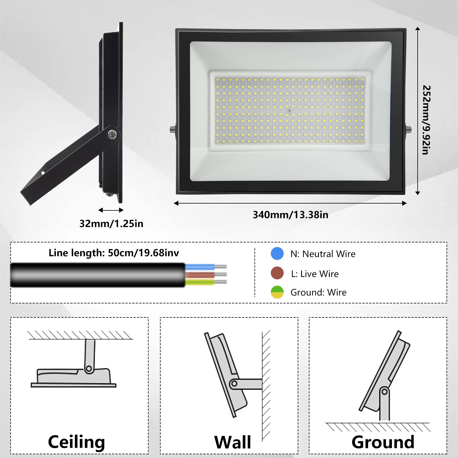 Faretto LED Esterno 200W | 22000 Lumen, IP66 | 6500K Bianco Freddo | Per Giardino, Garage, Piscina - Foto 10