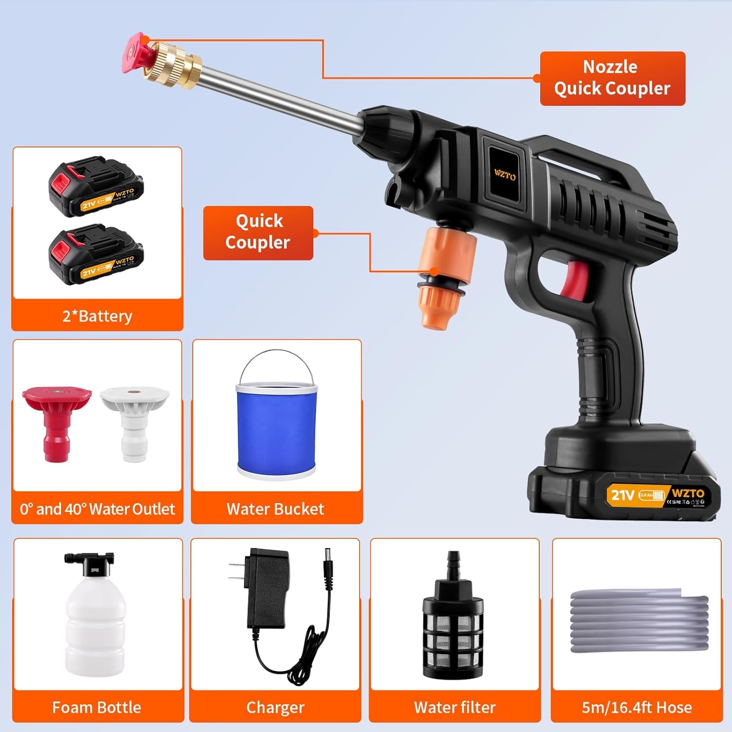 Rondella ad alta pressione batteria 60 bar e caricatore 1500 W Jet Hawk idropulitrice senza fili con ugello e tubo lungo 5 m/16,8 piedi per auto, finestre, prati, giardini, piscine