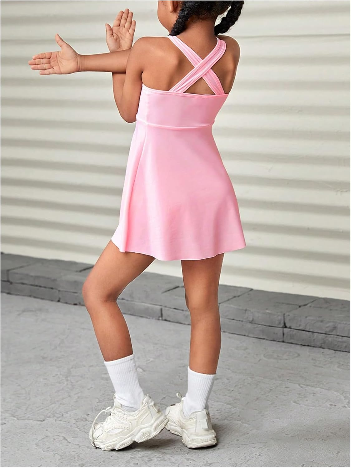 WDIRARA Girl's Tennis Dress Sleeveless Crisscross Back Athletic Workout Tank Dresses - Image 3