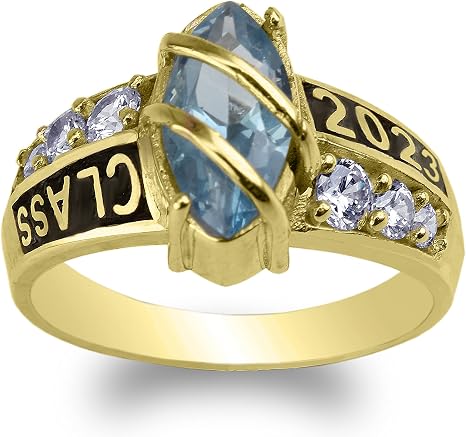 Amazon.com: JamesJenny Anillo de graduación de oro amarillo de 14 quilates  con circonita cúbica marquesa de aguamarina : Ropa, Zapatos y Joyería