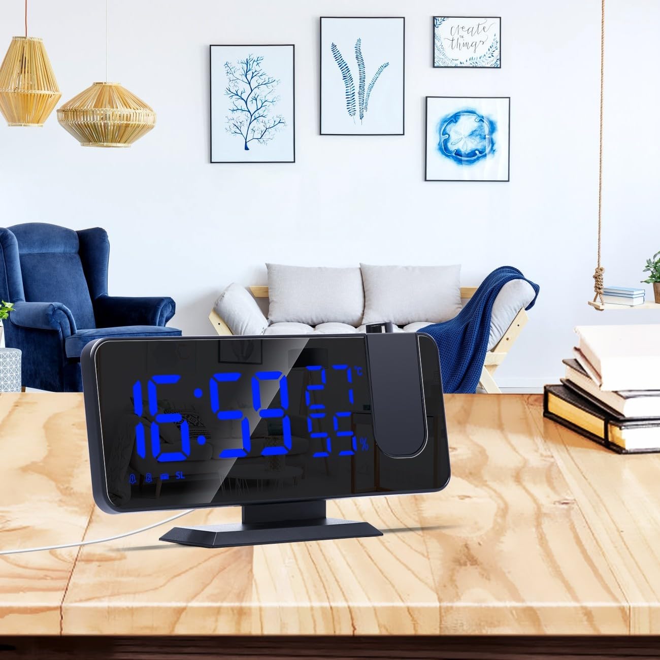 Réveil avec port de charge USB et minuterie de sommeil (texte noir + blanc)