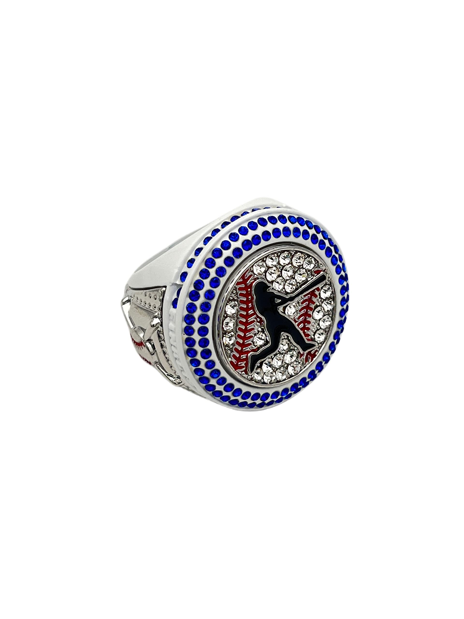 Discount Sports Rings Deluxe Batter Ring, WHITE FINALIST BLUE STONES, Premium Softball Baseball Tournament Rings 28-06