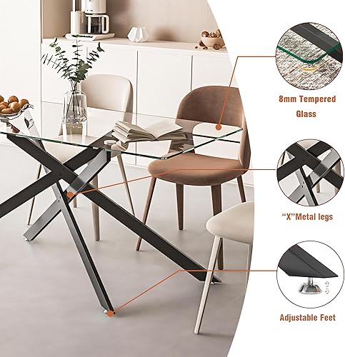 Miniatura 6 de SSLine Moderno juego de mesa de comedor de cristal de 7 piezas para 6 mesas de cocina y sillas rectangulares de lujo de vidrio para 6, mesas de