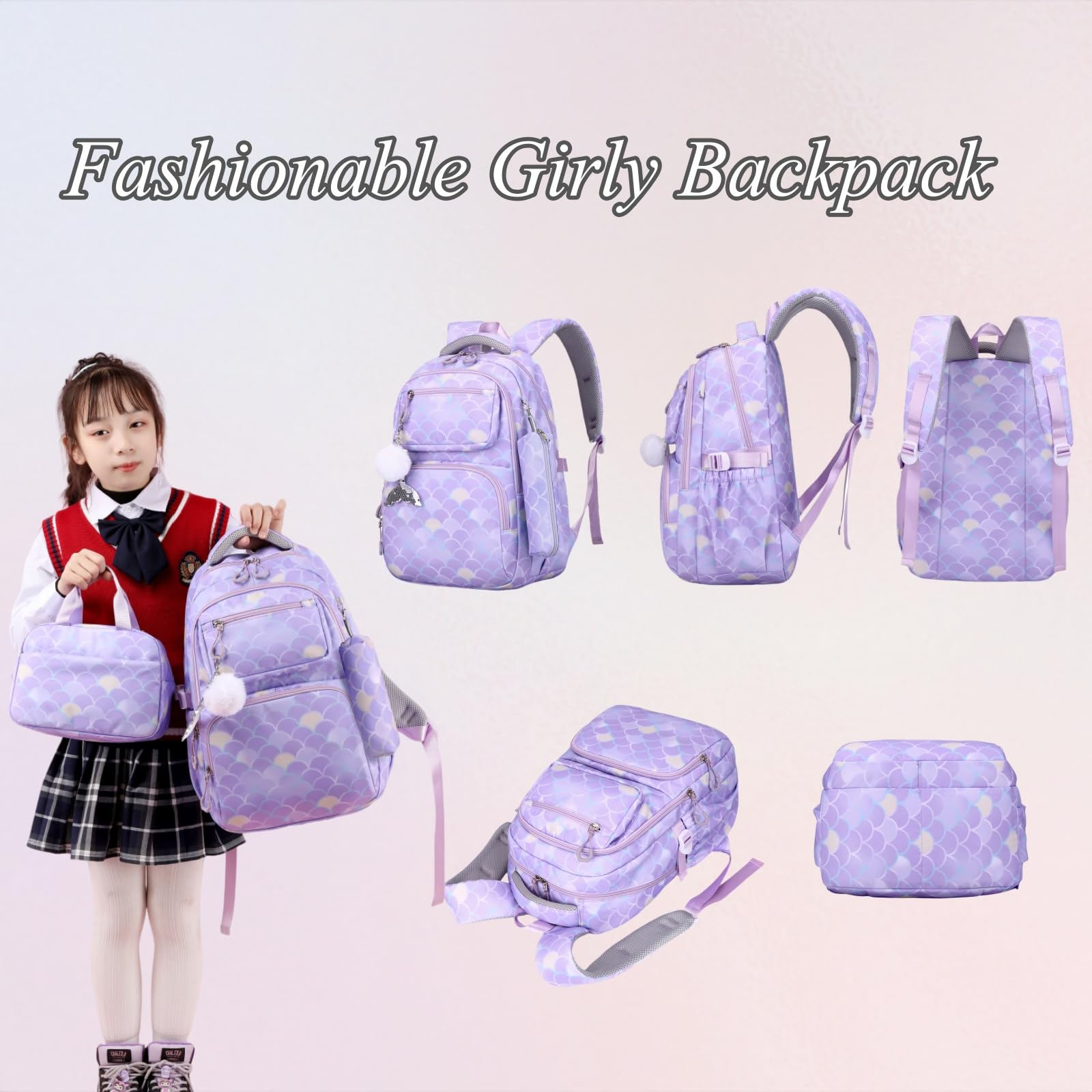 VIDOSCLA Zaino scolastico per bambini e ragazze, borsa per libri per studenti elementari, borsa colorata per la scuola per ragazze, A07# Blu, L