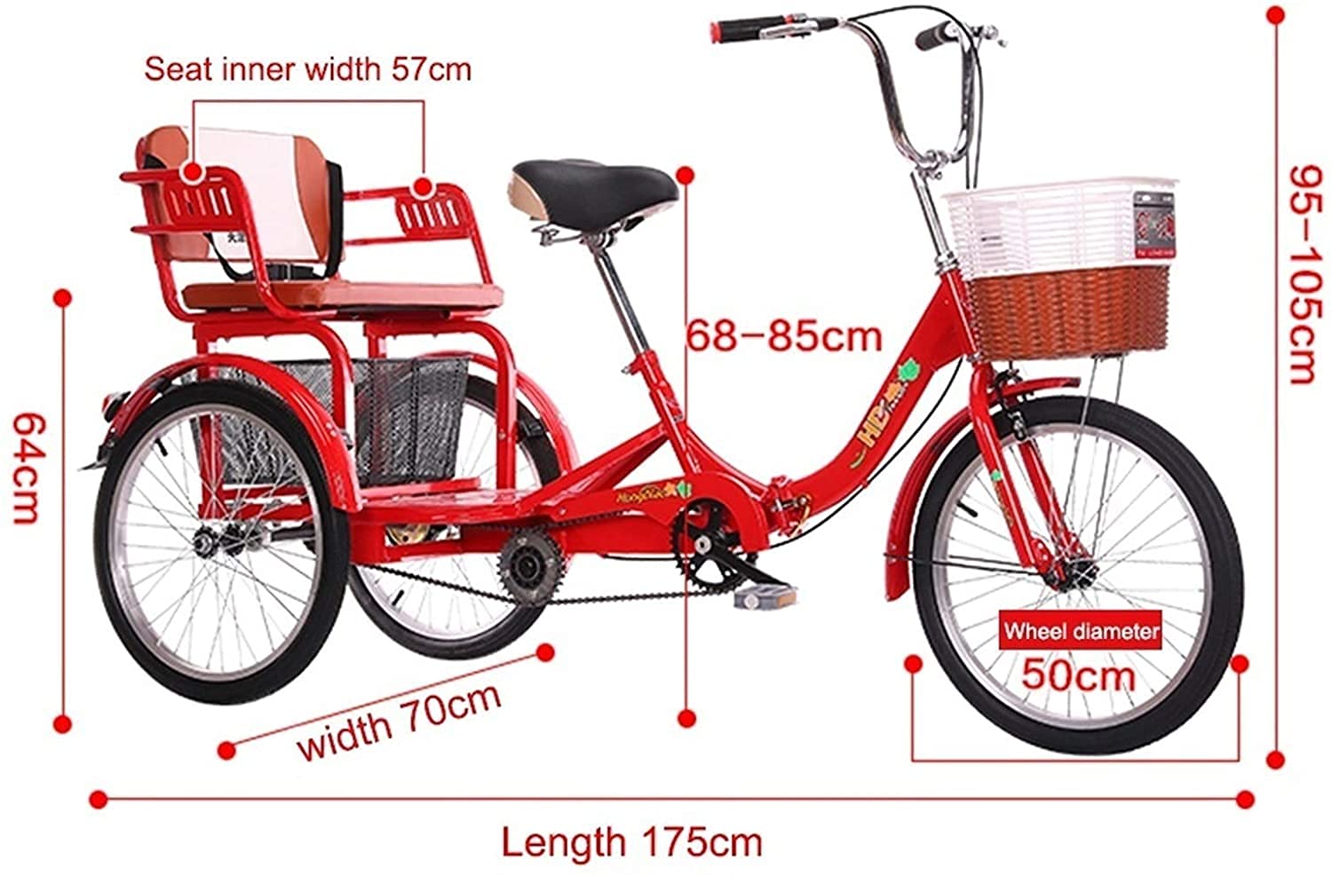 PAGOIAAR Adult Cargo Tricycles Beach Cruiser Bikes Shopping 20 Inch Foldable Seniors Adult 3 Wheel Bikes Tricycle Manpower Pedal with Shopping Exercise Basket and Back Seat Three-Wheeled