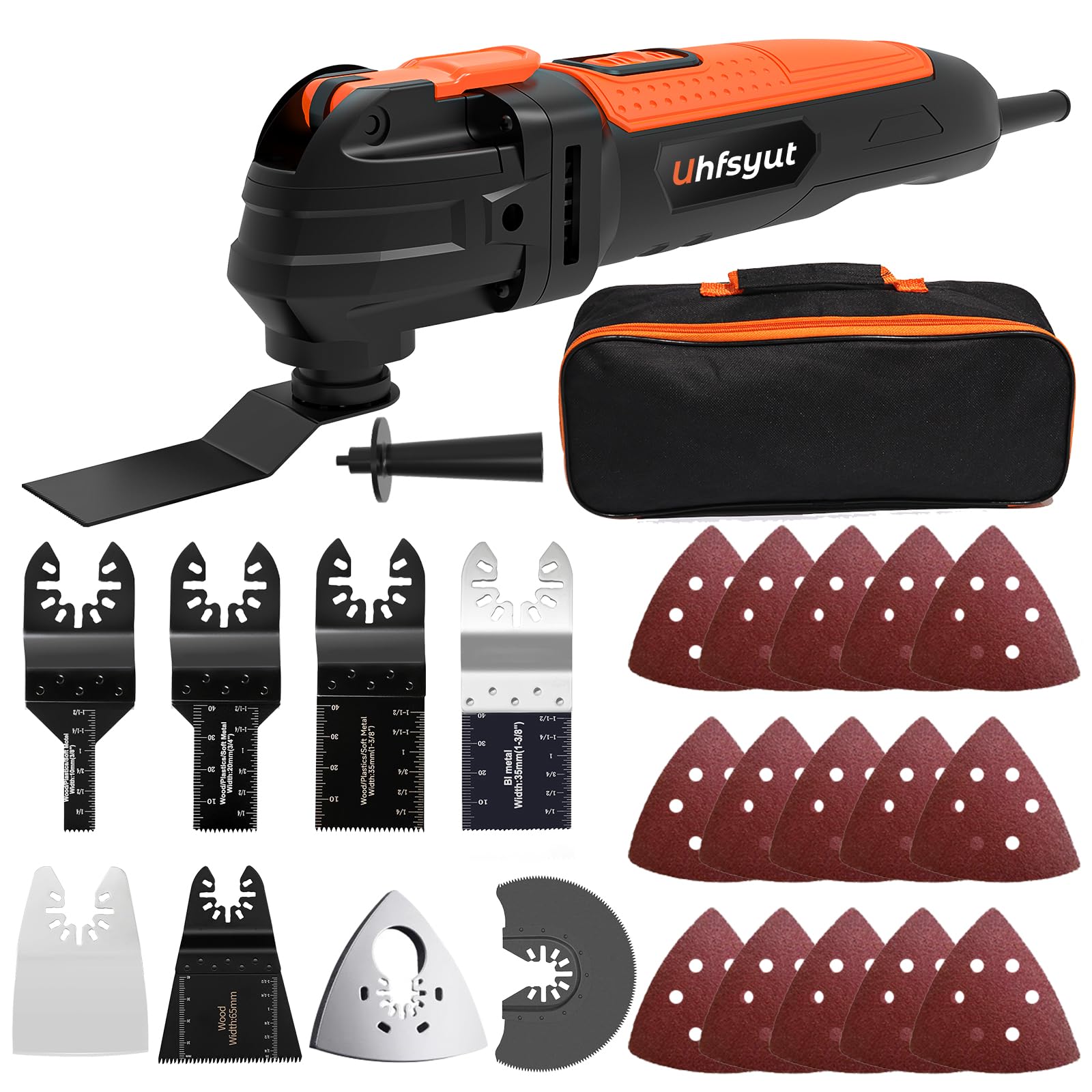 Uhfsyut 6-Speed Oscillating Multi-Tool with 23pc Kit & Storage Case | Quick-Change Blades for Wood/Metal/PVC | Includes Sanding Disc, Scraper, 15