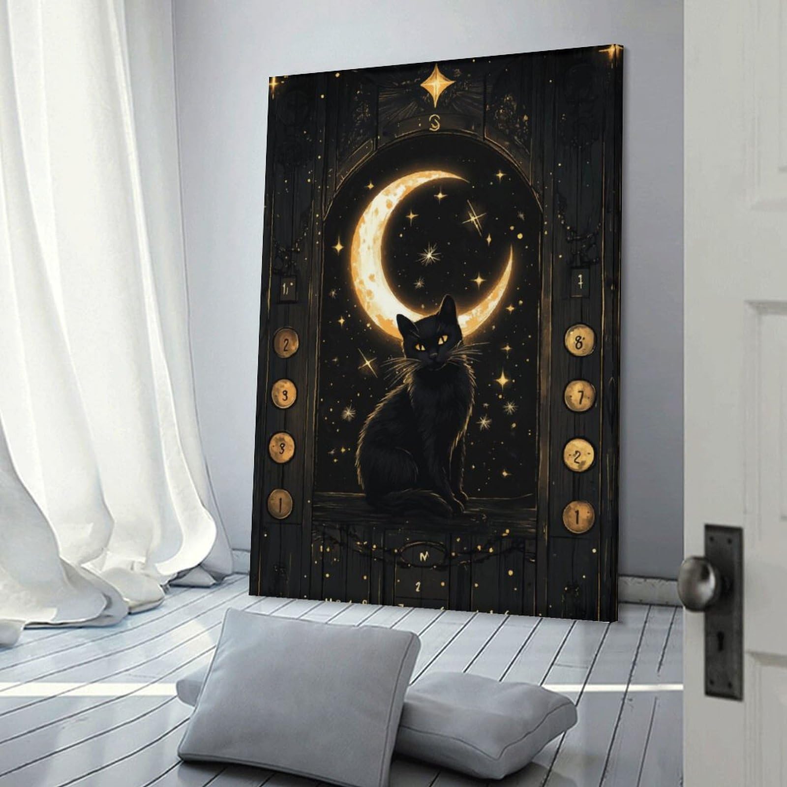 Junmoney Frame-Black Cat Moonlit Window Black Cat Moonlit Window Room Decor Wall Art, 20X30inch(50X75cm), For Front Hall, Corridor Or Welcome Spaces, A Neat Decor Update For Hallways