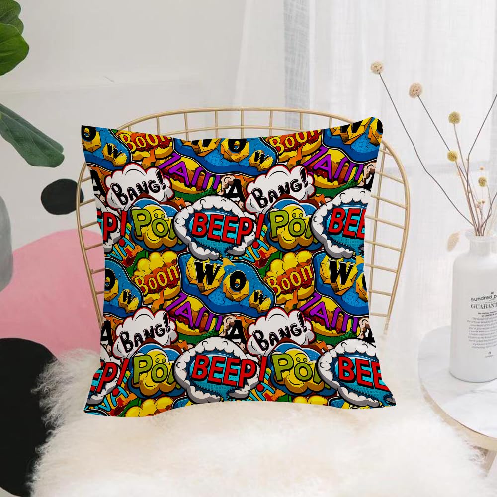Hyosxw Multicolored Comics Speech Bubbles Seamless - A9 Cushion Cover,Throw Pillow Case Home Decorative For Living Room Bedroom Sofa Chair 18X18 Inch,Multicolored Comics Speech Bubbles Seamless Pattern,Pillowcase 45X45cm
