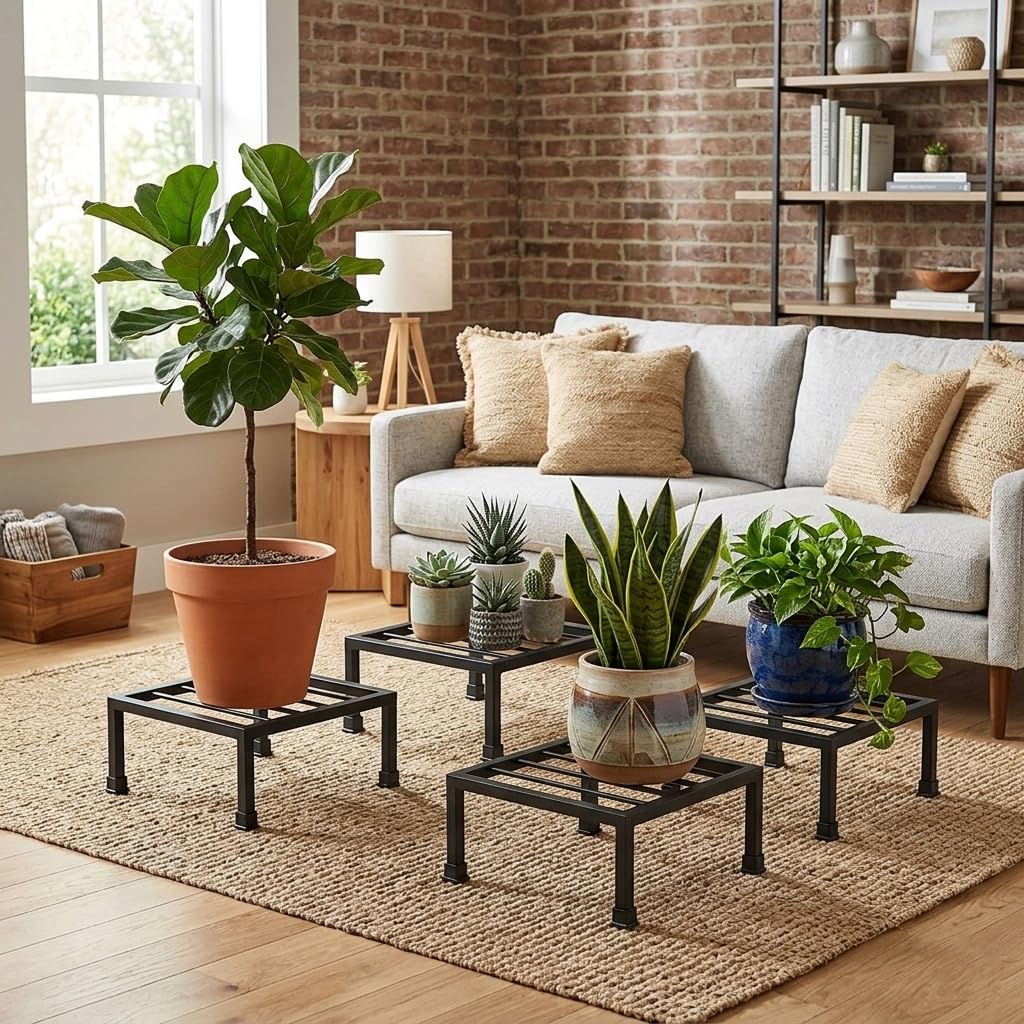 Iron Plant Stand - Black Outdoor Indoor Flower Stand -6