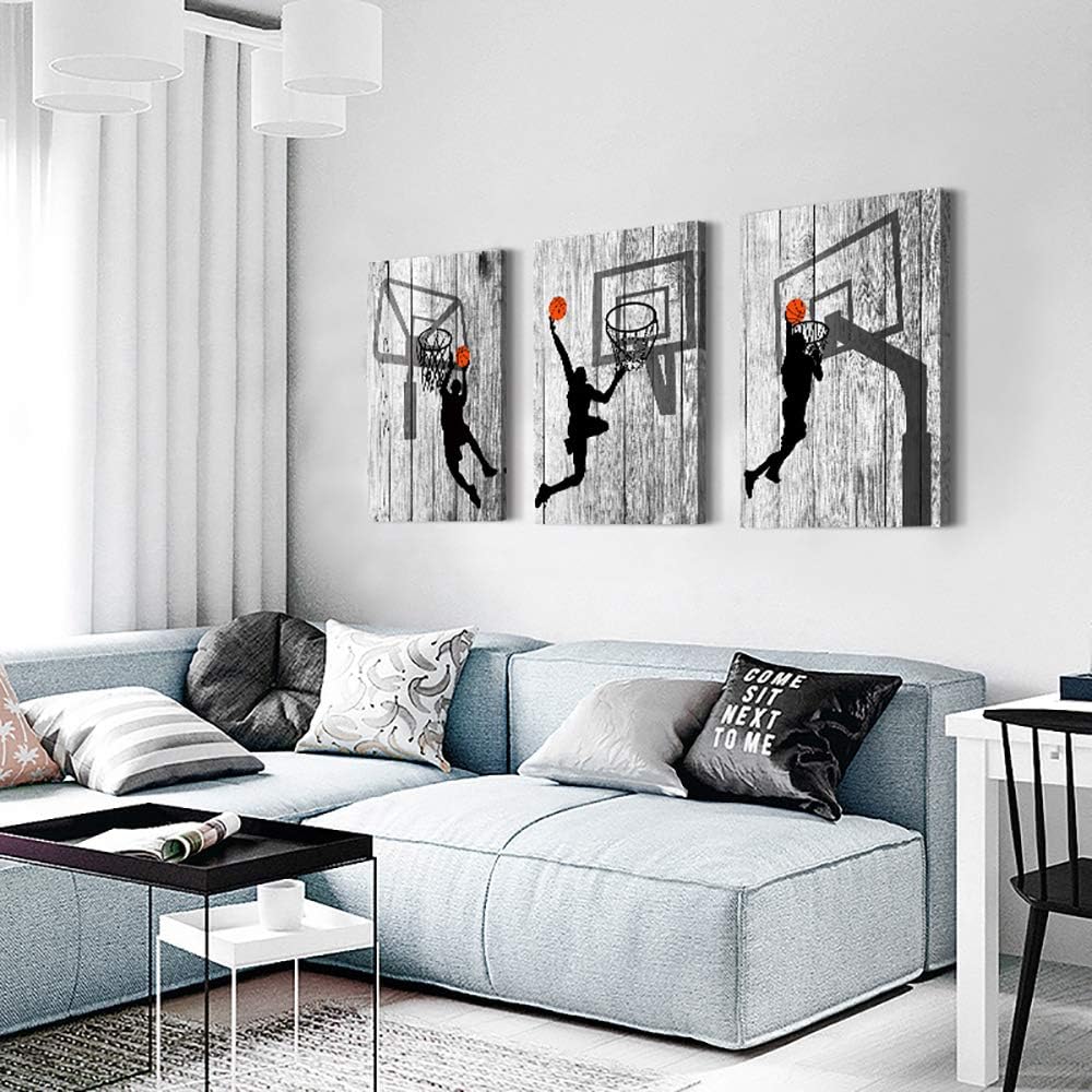 Black and white Canvas Wall Art for living room bathroom and bedroom kitchen wall decor artwork Canvas Prints play basketball sport painting 16" x 24"3 Piece Modern framed office Home decorations