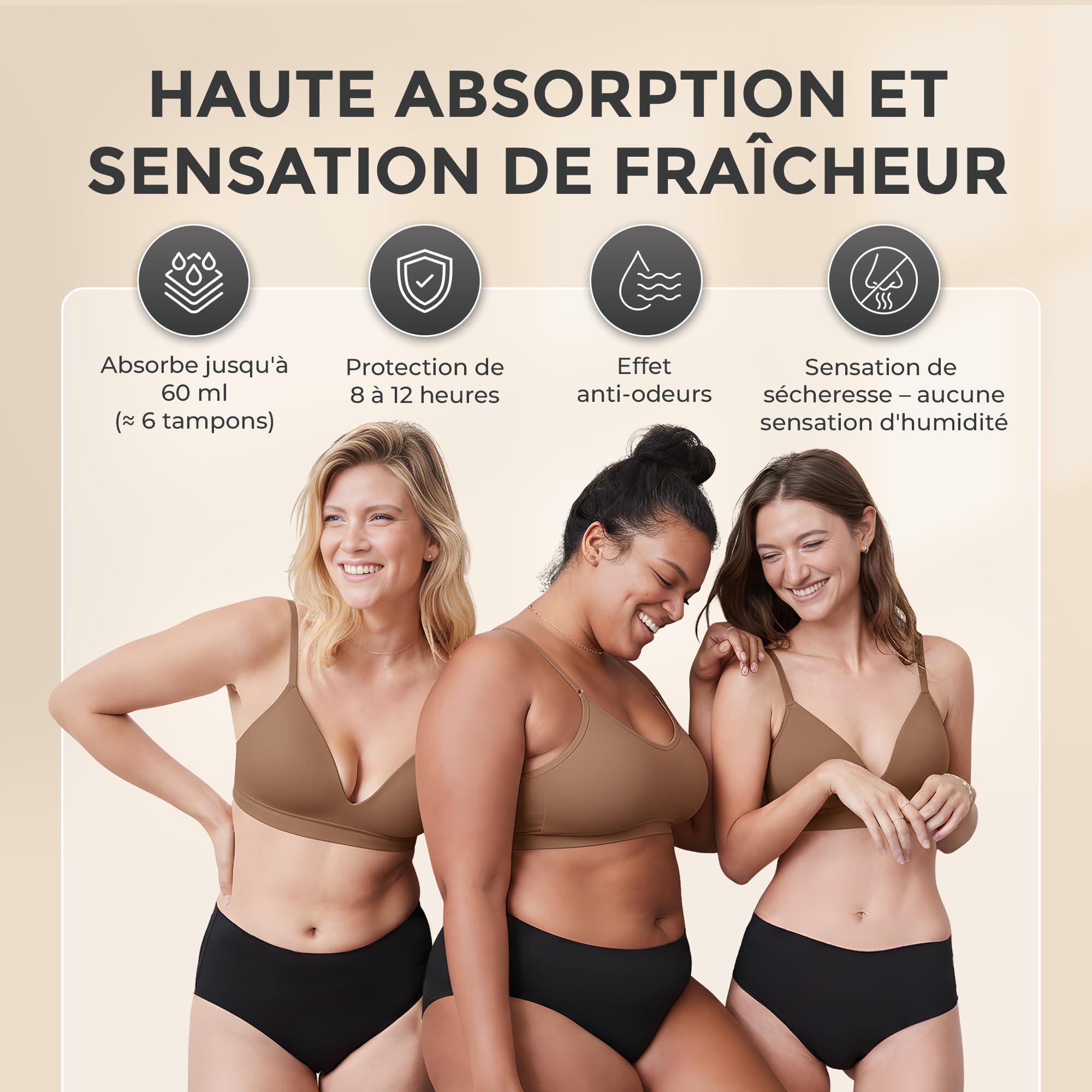 Madeline Lot de 3 Culottes Menstruelles 60 ML Flux Très Abondant Oeko-TEX sans PFAS