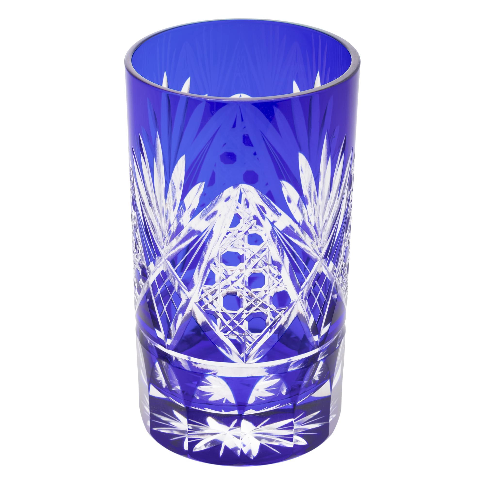 Tajima Glass Edo Kiriko TG98-13-1B Tumbler Glass, Diameter Approx. 2.4 x Height 4.3 inches (6 x 11 cm), Capacity Approx. 7.8 fl oz (220 ml), Octagonal Base, Chrysanthemum, Lapis Gift, Present