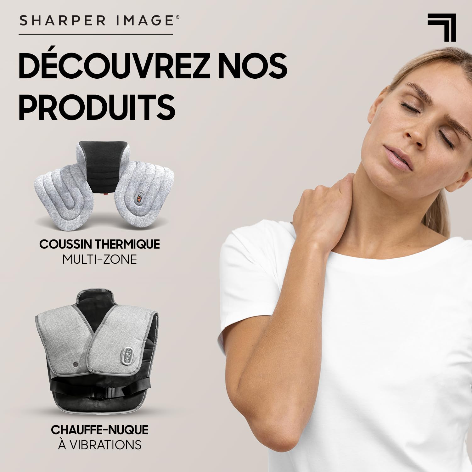 SHARPER IMAGE - Wrap Epaules Et Cou Vibrant - 5 Modes De Massage - Douleurs Musculaires - Coussin Massant Chauffant - Massage Et Relaxation - Cadeau Femme - Cadeau Homme
