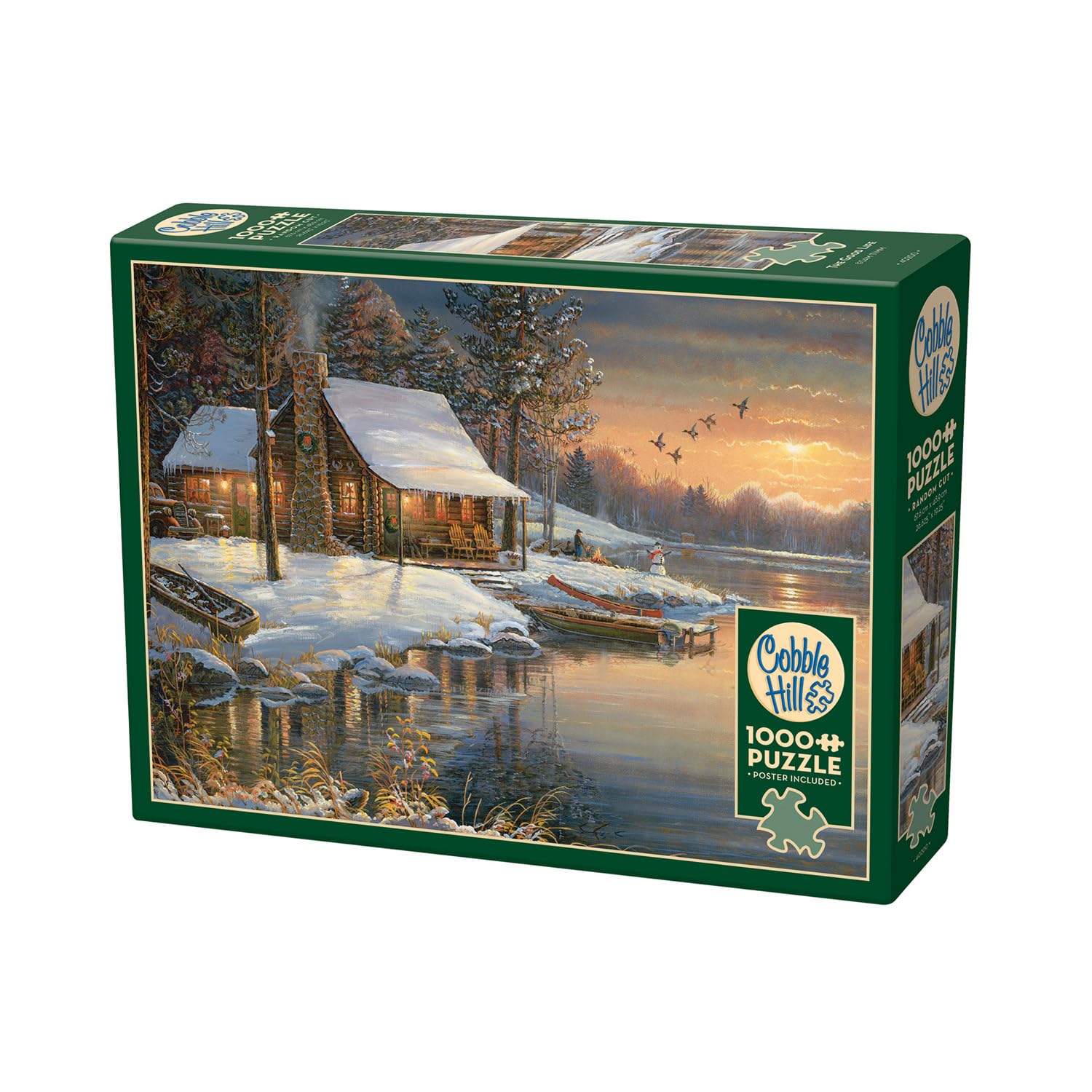 Cobble Hill 3840200 domek z bali zimą, 1000 elementów, puzzle z puzzlami dla dorosłych i dzieci od 12 lat, puzzle krajobrazowe, domek z bali