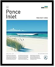 Ponce Inlet Florida Surf Spot Framed Poster | Daytona Beach FL Jetty Wave Travel Print | Surfing Decor Minimal Design Wall Art | Man Cave Decor Surfer Gift, white-frame, 24x36-in, Framed