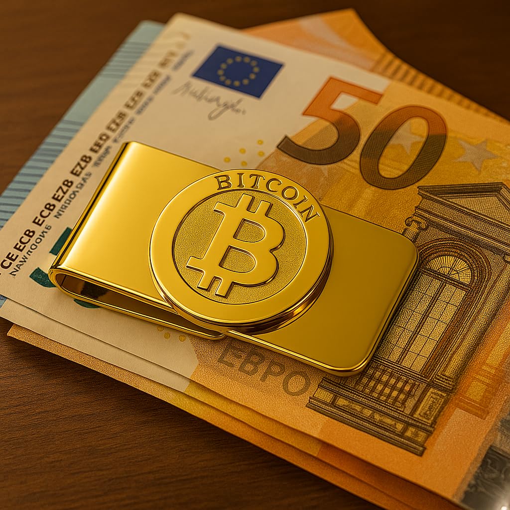 Bitcoin klips na banknoty ze szlachetnej stali szlachetnie pozłacany. Wygląda elegancko i szlachetnie dla mężczyzn ze stylem i klasą | klips na pieniądze | Money Clip | klips do pieniędzy |