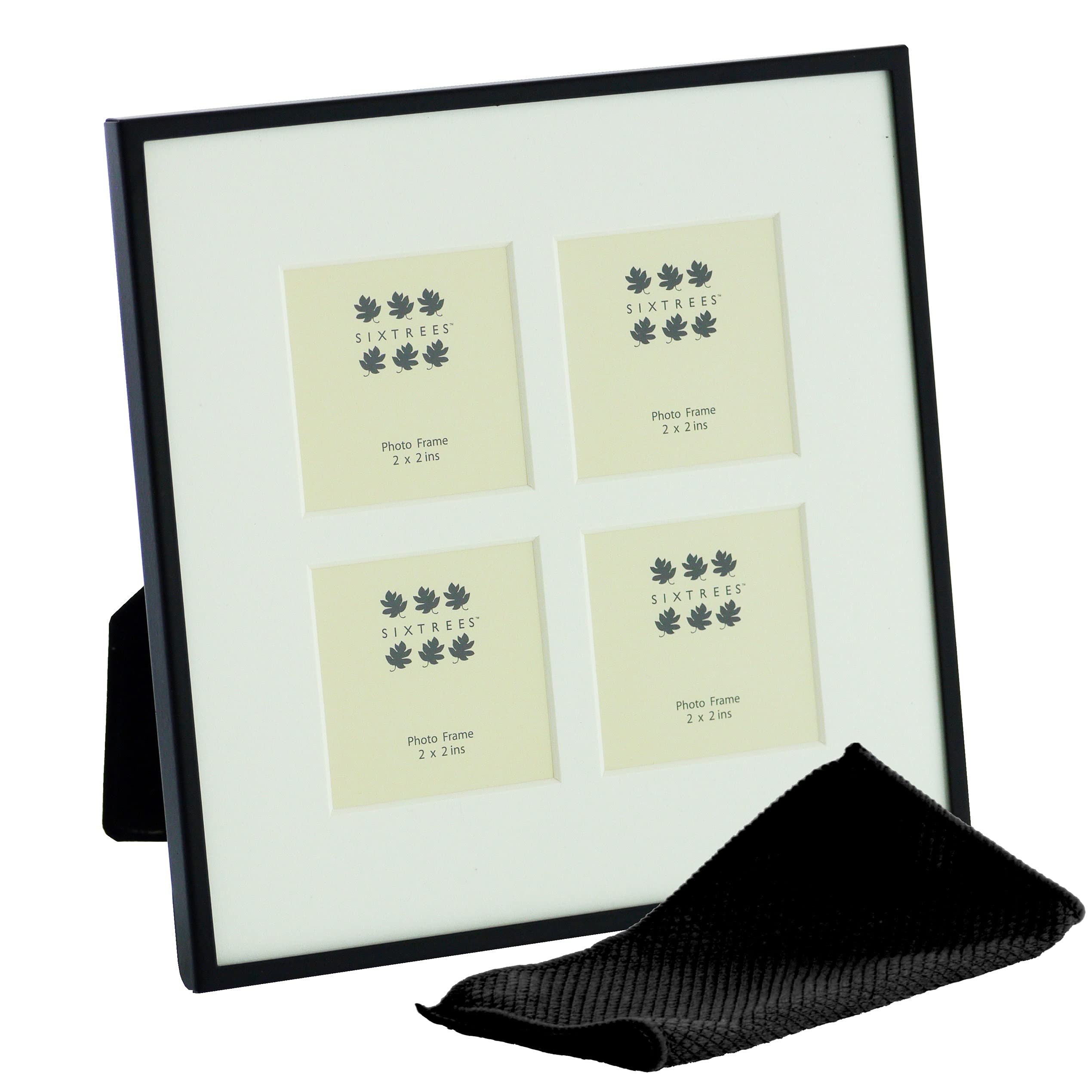Sixtrees Park Lane 28534C(MIF) Black Four Aperture Photo Frame for 2 x 2 inch Pictures with Mount - Complete with microfibre polishing cloth.