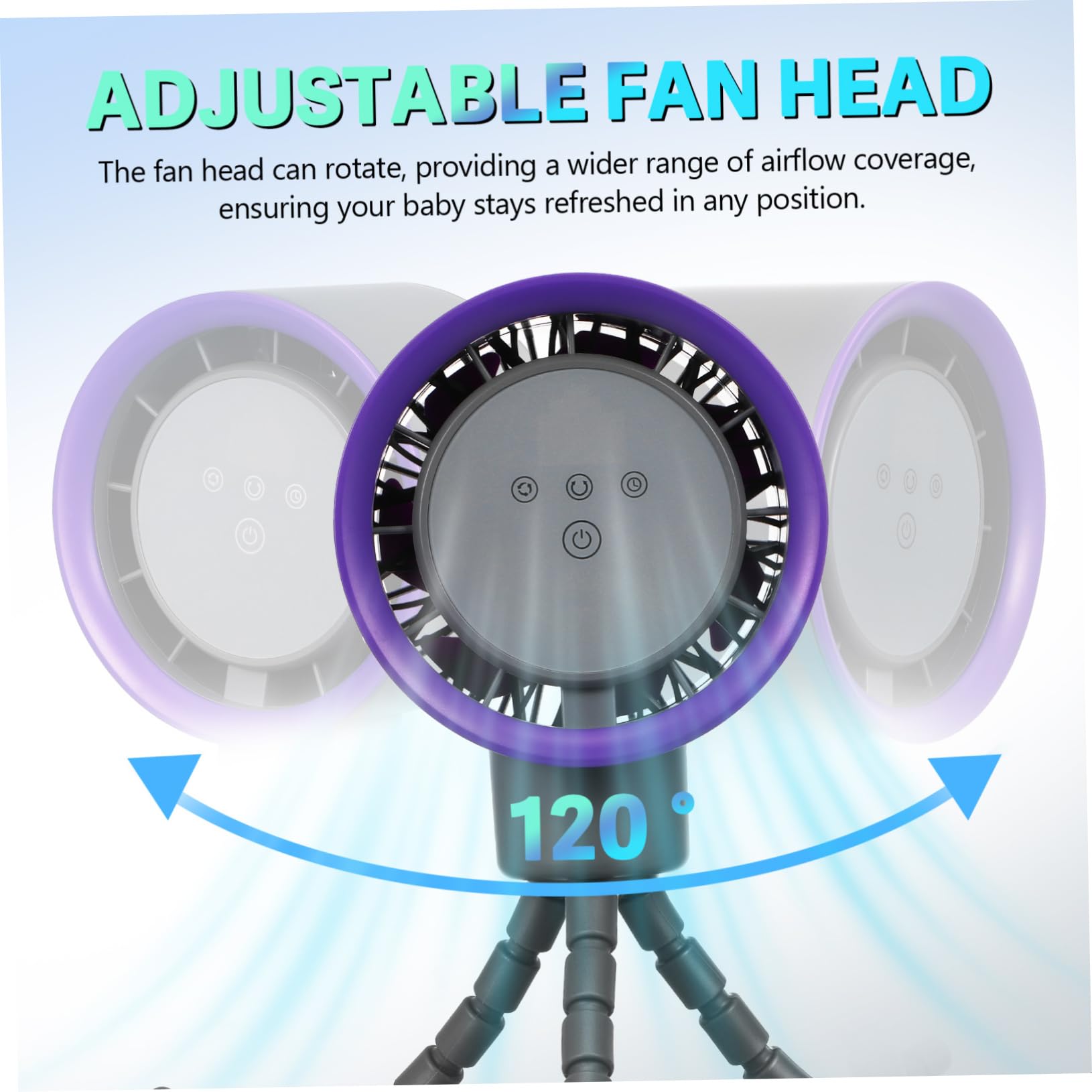 Ventilateur Rechargeable pour Poussette Bébé à Trépieds, Abs