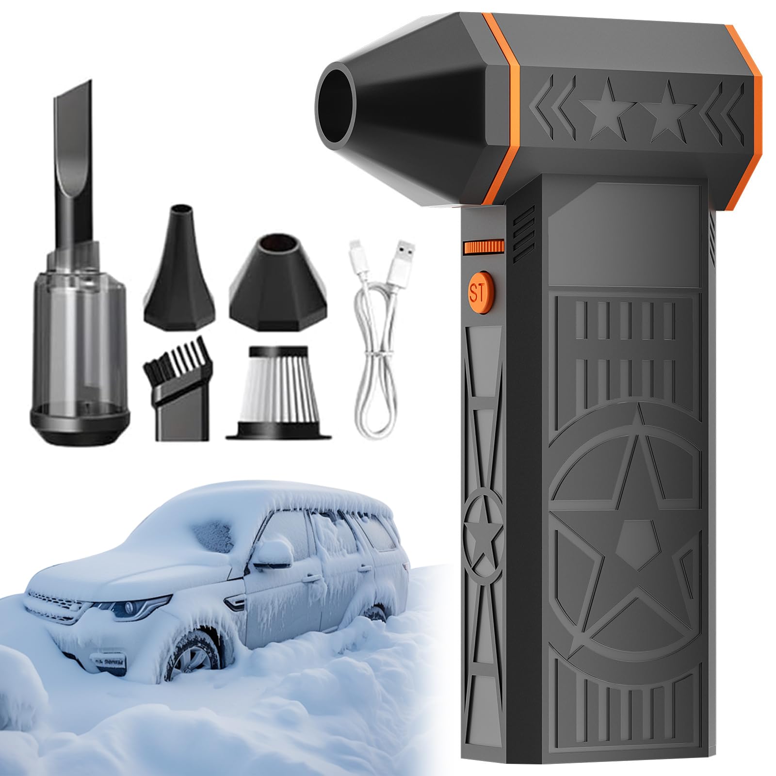 2026 Upgrade 5000W Snow Blower, Frostblazer Tragbare Schnee-/Staubentferner für Autos, Windschutzscheiben Enteiser und Schneeräumer mit effizienter Turbine, Elektrischer Schneefräse für Autos und LKWs