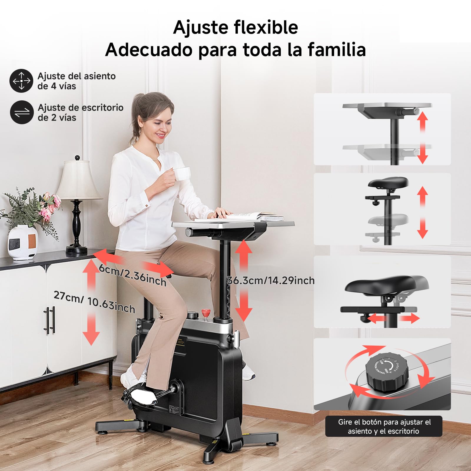 6 en 1 Bicicleta Estática en Casa, plegable debajo de la bicicleta de escritorio, Bicicleta Estatica Silenciosa el hogar con120KG de capacidad Bicicleta Estática Magnética para el gimnasio en el hogar