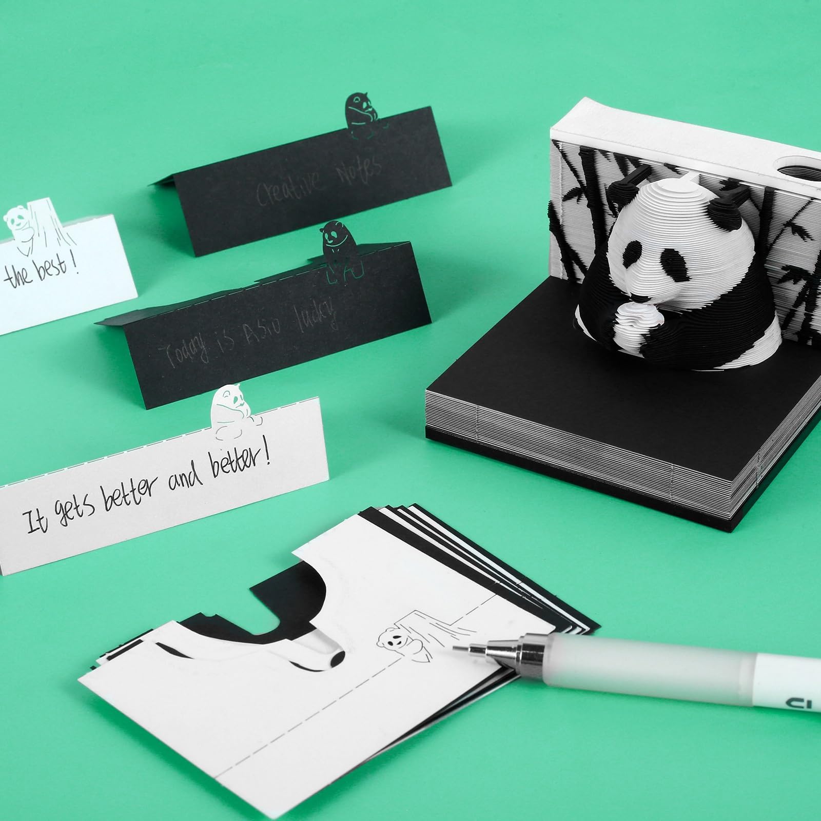Panda Notatnik artystyczny 3D, rękodzieło z kartami, 2025, do oderwania, kreatywny kalendarz na biurko, kreatywne biurko prezentowe, dekoracja, 217 arkuszy papieru do rzeźbienia, nieprzywierająca