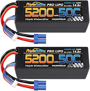 Powerhobby 4S 14.8V 5200mAh 50C Lipo Battery Hard Case 4-Cell w EC5 Plug 2 Pack