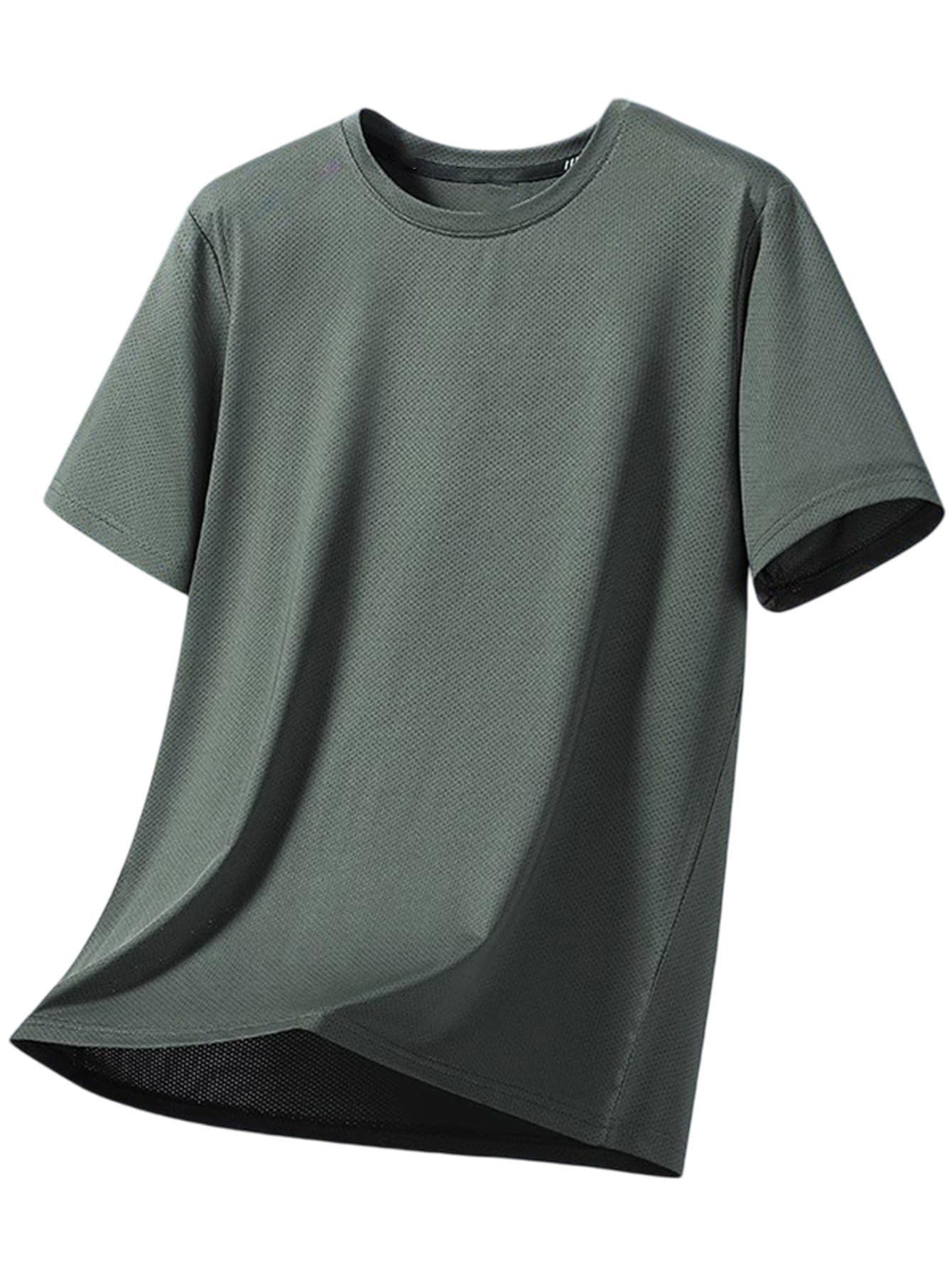 T-shirt da uomo a maniche corte in nylon stampato girocollo vestibilità ampia per allenamento, corsa, abbigliamento all'aperto