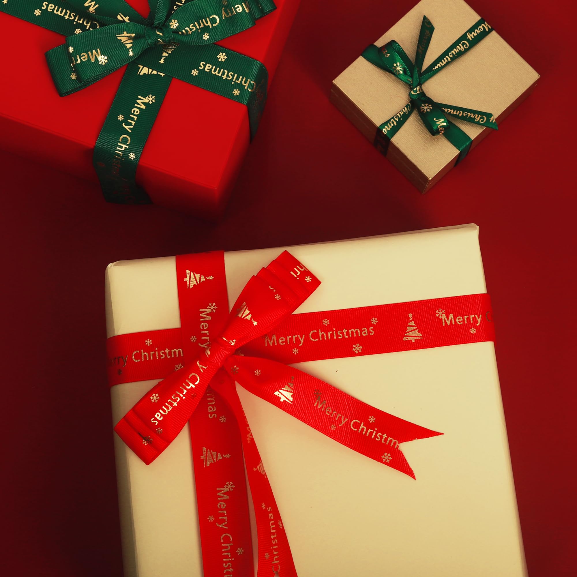 Amazon | 2ロール x 22m クリスマスリボン ギフトラッピング用 赤と緑