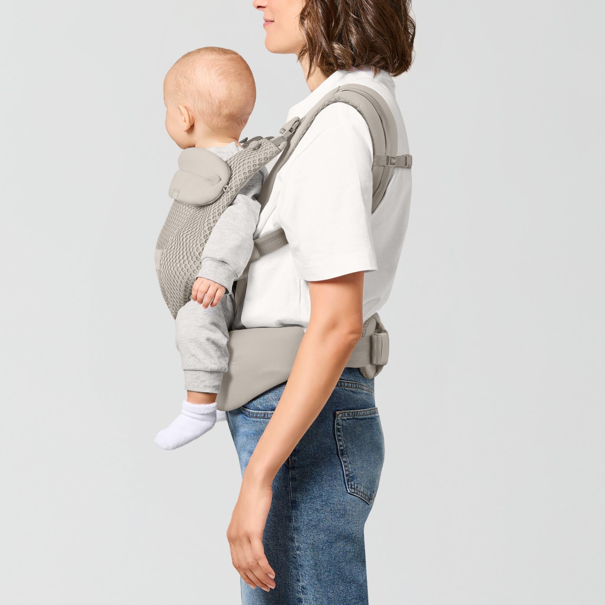 CYBEX Gold AMYA Mochila Portabebés, Desde Nacimiento Hasta 3 Años Aprox, Peso del Niño: Mín. 3,2 kg, Máx. 15 kg, Peso del Portabebés: 760 g, Diseño Autoadaptable, Tejido Transpirable, Dune Grey