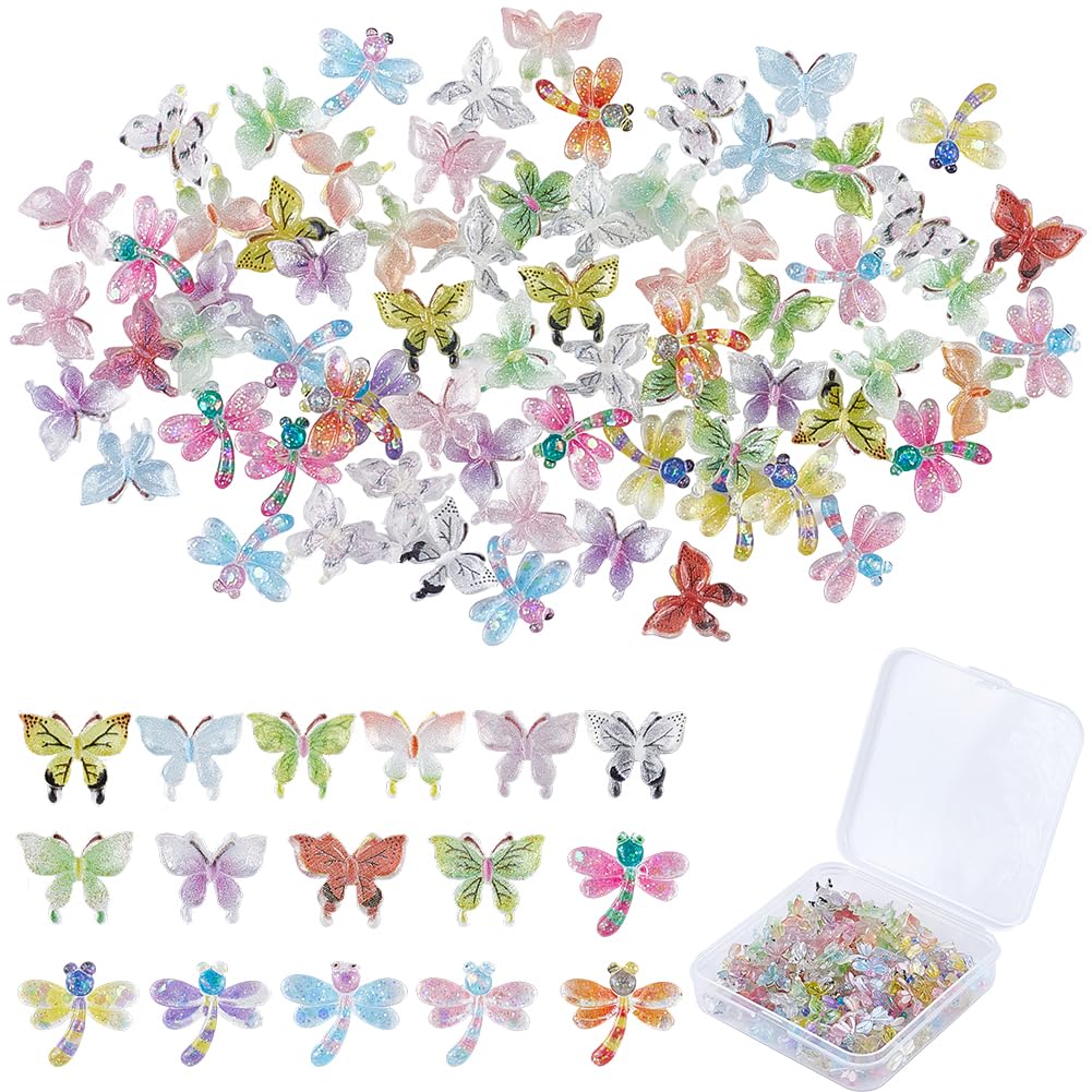 GORGECRAFT 1 Box 160Pcs Mini Resin Butterflies Dragonflies 3D Miniatures Tiny Butterfly Cabochons Dragonfly Figurines Nail Charms Fairy Garden Dollhouse Micro Landscaping Potted Decor for Art Crafts