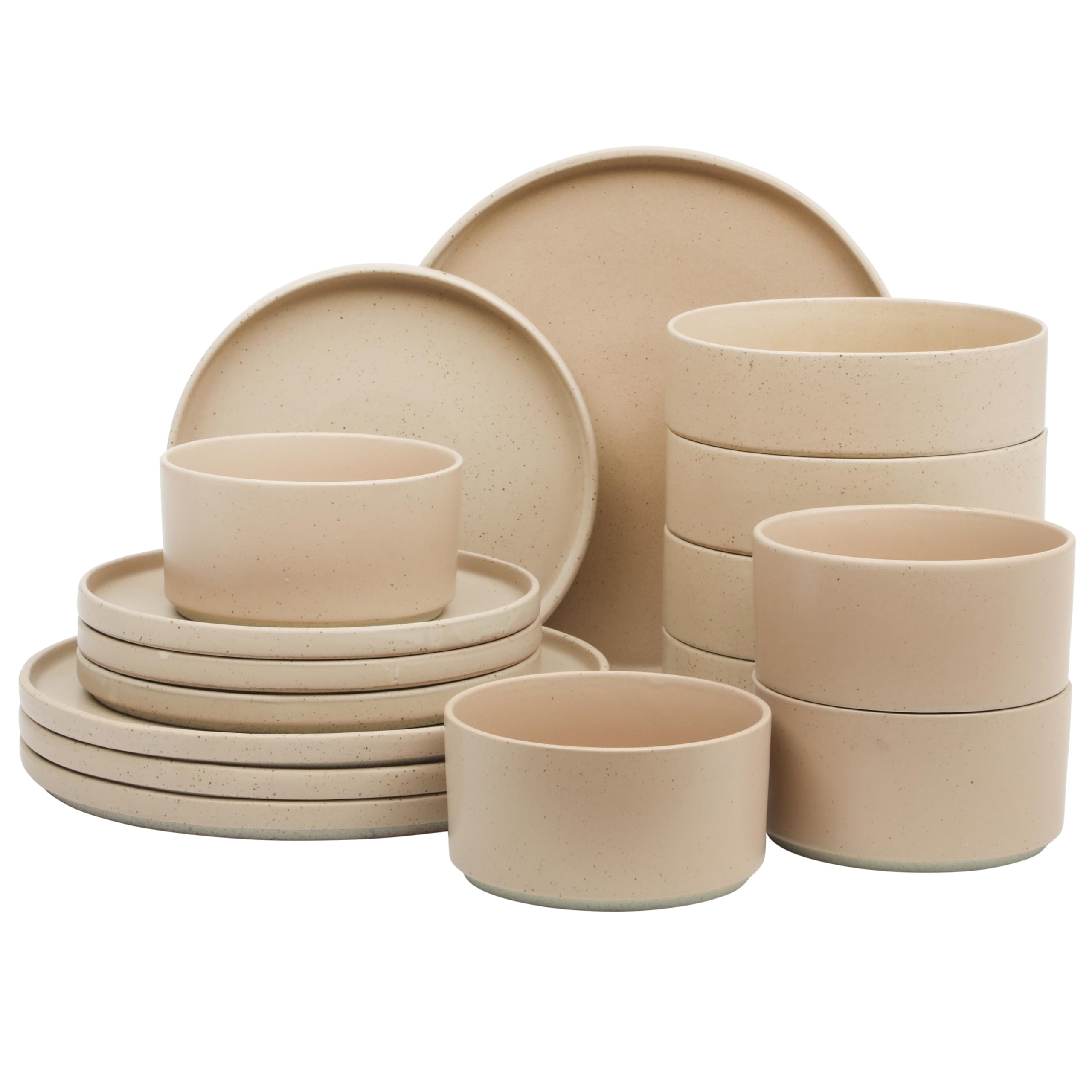 Gibson Elite Tatum Premium Porcelain Matte Reactive Glaze 16-Piece (Service for 4) Plates and Bolws Stackable Dishes Ceramic Dinnerware - Blush Pink/Taupe