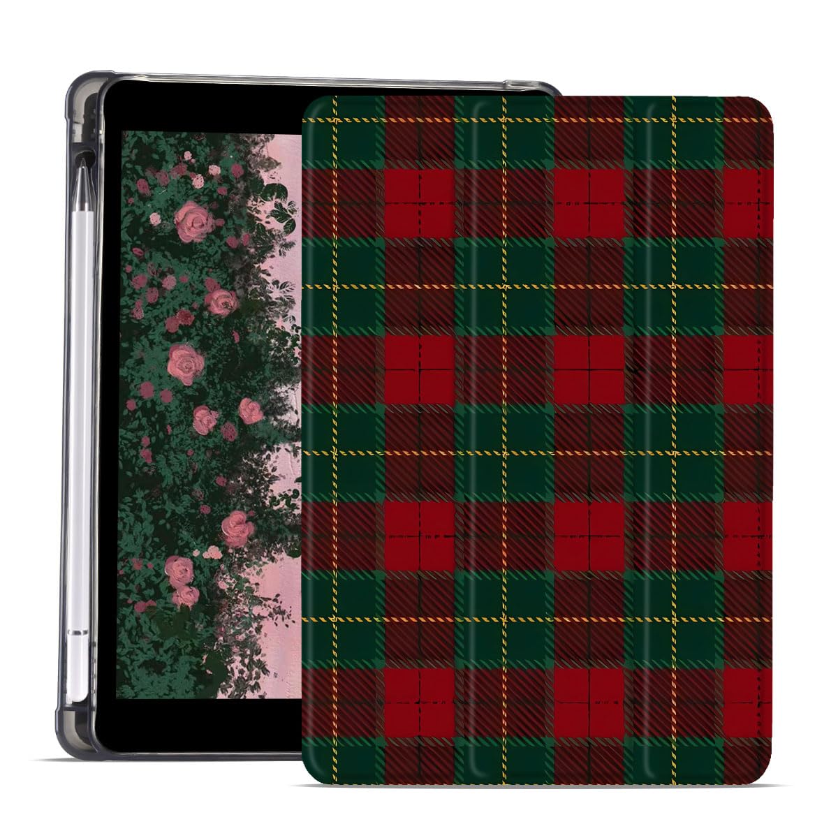 JOYLAND Plaid Christmas Pad Case for iPad Air 6 2024/iPad Air 5 2022/iPad Air 4 2020 with Pencil Holder Auto Wake/Sleep Foldable Smart Stand Back