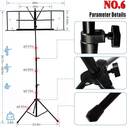 Miniatura 7 de Soporte de música para partituras soporte de música plegable con superficie de lectura expandible con bolsa de transporte adecuado para tocar