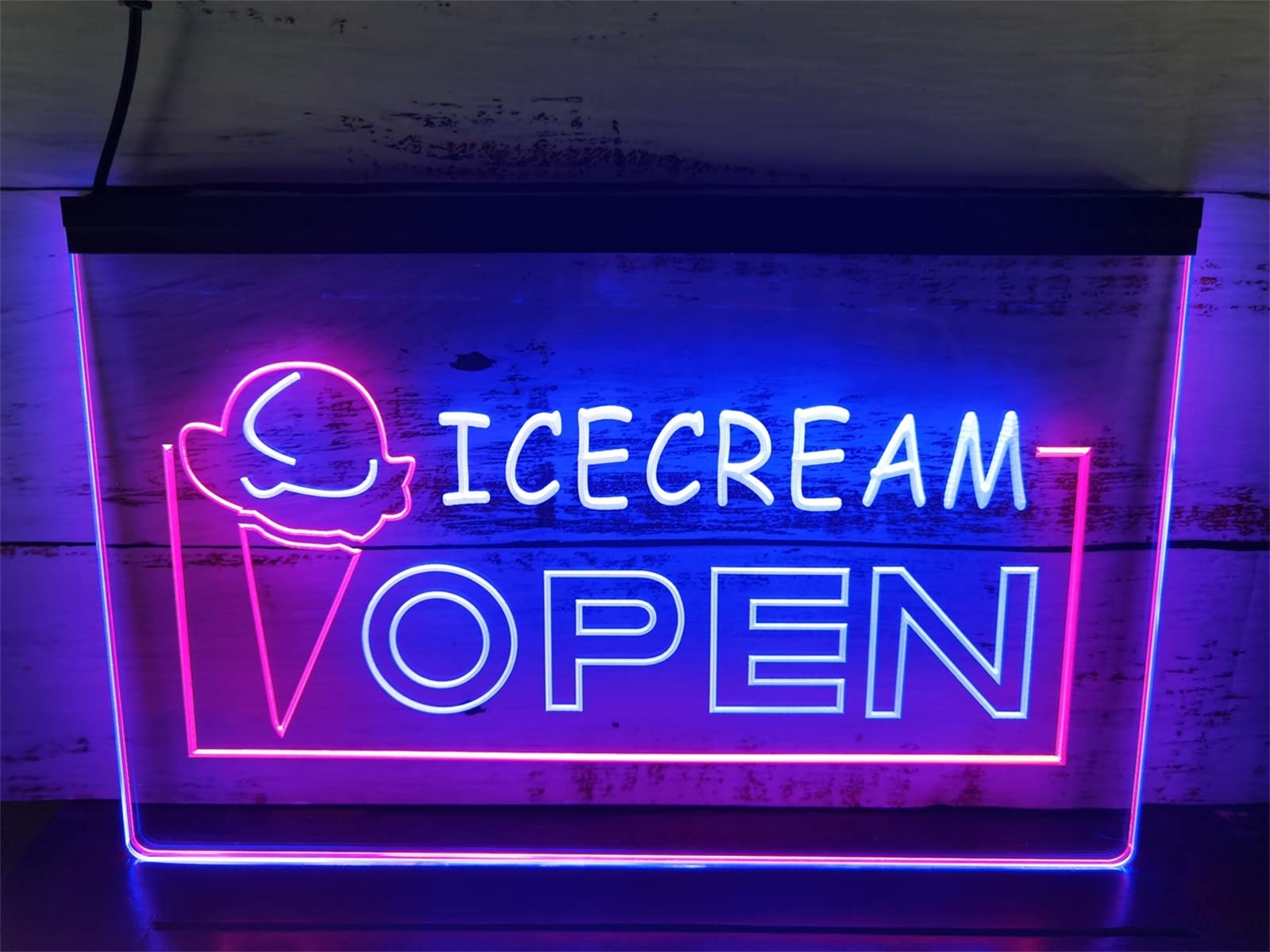 REWIS Ice Cream LED Neon Signs, USB Powerd Blue And Red Neon Lights, for Ice Cream Ads Signboard,40X30cm,A
