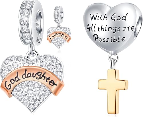 Juego de dijes con texto en inglés "I Love You" para pulseras Pandora, dijes de cruz dorada y dijes de ahijada, juego de joyas en plata de ley 925,