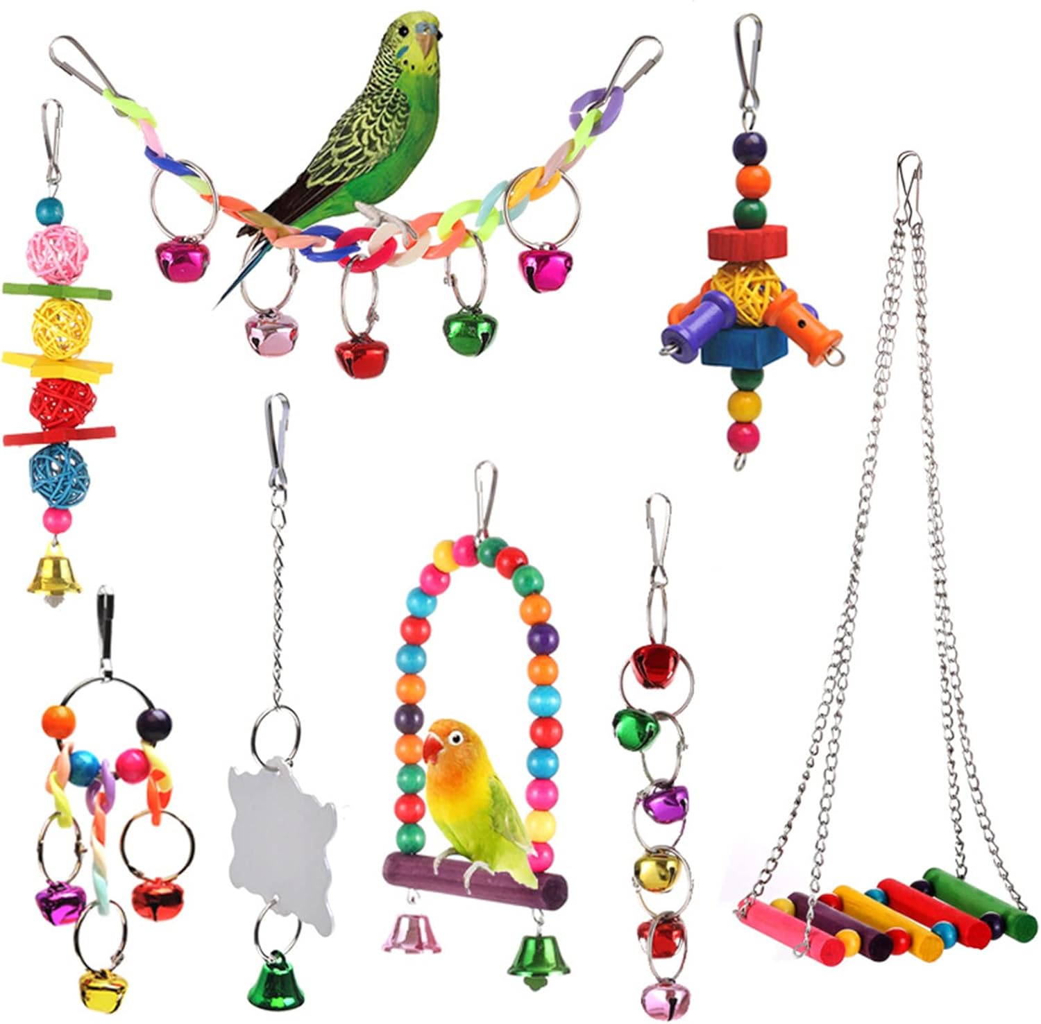 YBAONAN Bird Toys,Colorful Bird Toys for Parakeets,8Pcs Hanging Parrot