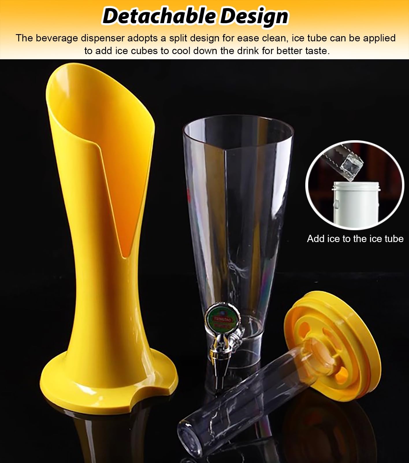 Spillatore Birra Distributore di Bevande in Plastica con Ghiaccio e Rubinetto, Distributore Portatile Mimosa Tower, Torre per Birra Giraffa, Distributore di Bevande Miste(3 L)