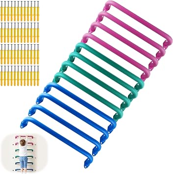 3 Colors 17 inch Metal Playground Handles, 12 Pack Monkey Bars Indoor Heavy Duty Ceiling Grab Bars for Indoor Outdoor Playgrounds Climbing Frames